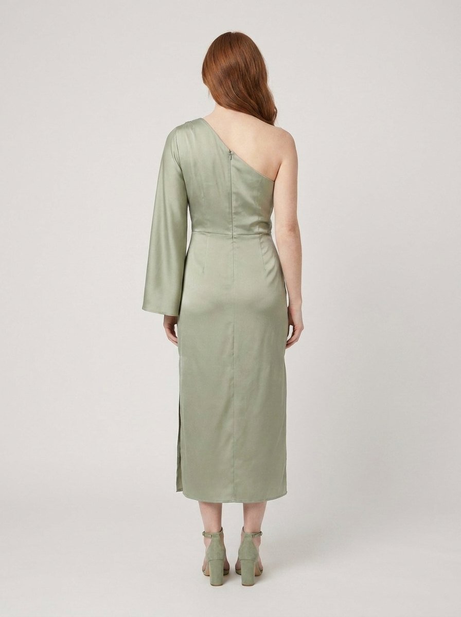 Satin midi dress with the slit at the leg, view 4