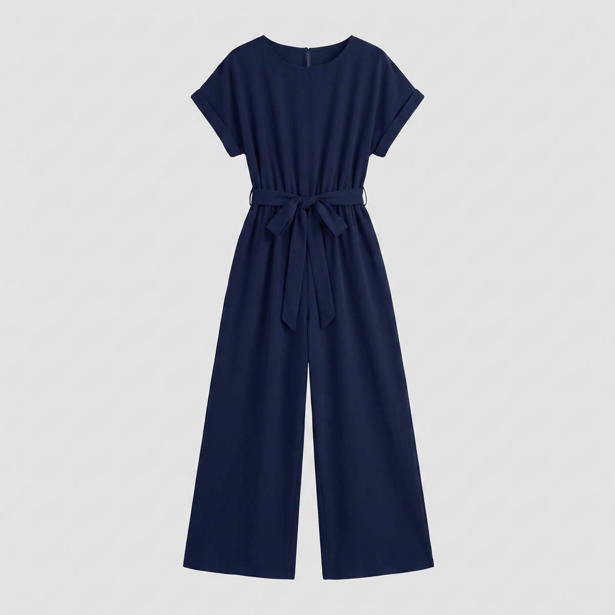 Navy wide-leg jumpsuit with a self-tie waist, view 5