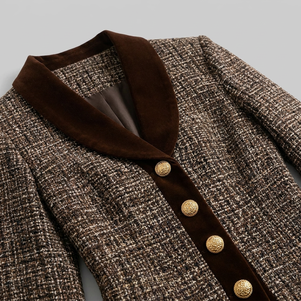 Brown tweed blazer and pencil skirt set, view 6