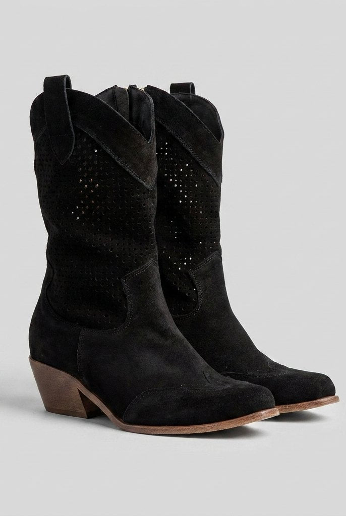 Mid-calf cowboy boots with a side zip, view 2