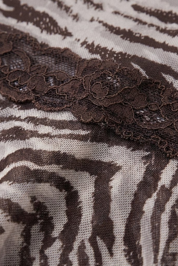 Mini skirt with lace trim and zebra print, view 6