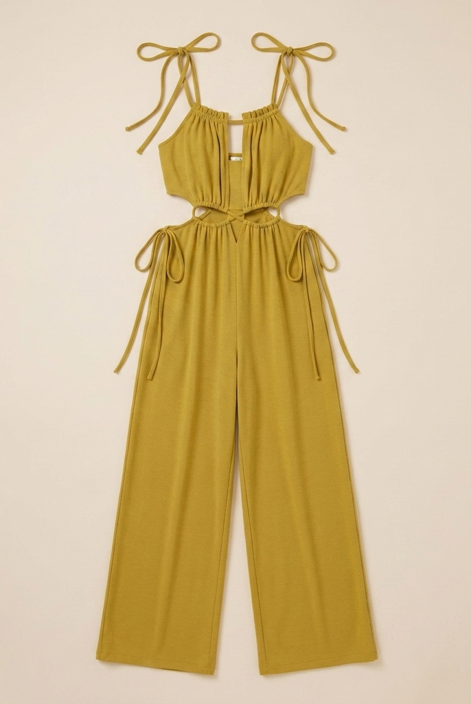 Mustard jumpsuit, flat lay