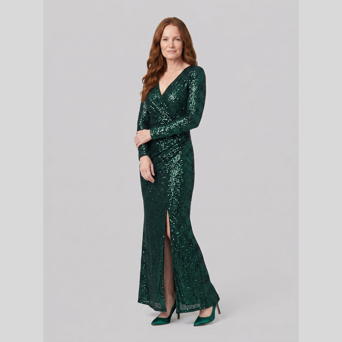 Sequin evening gown with a thigh-high slit, view 5