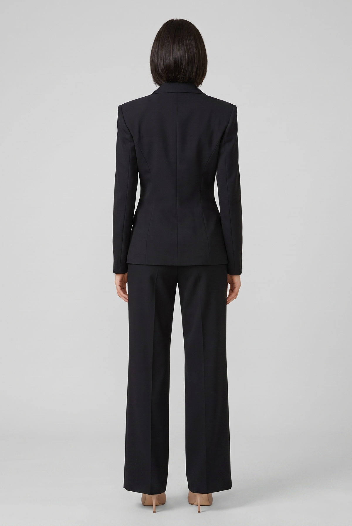 Black tailored suit, back view