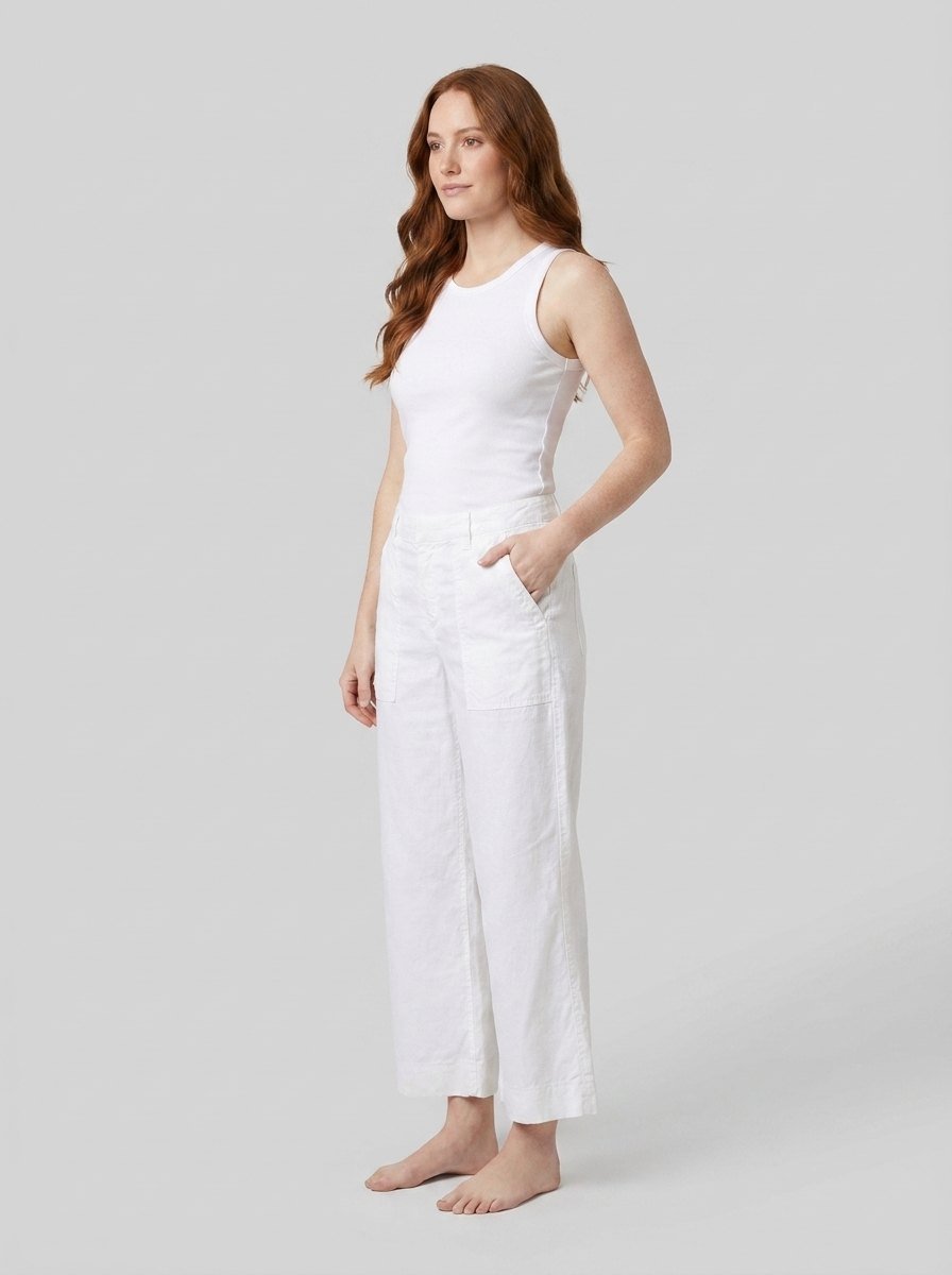 White wide-leg linen-blend trousers, view 2
