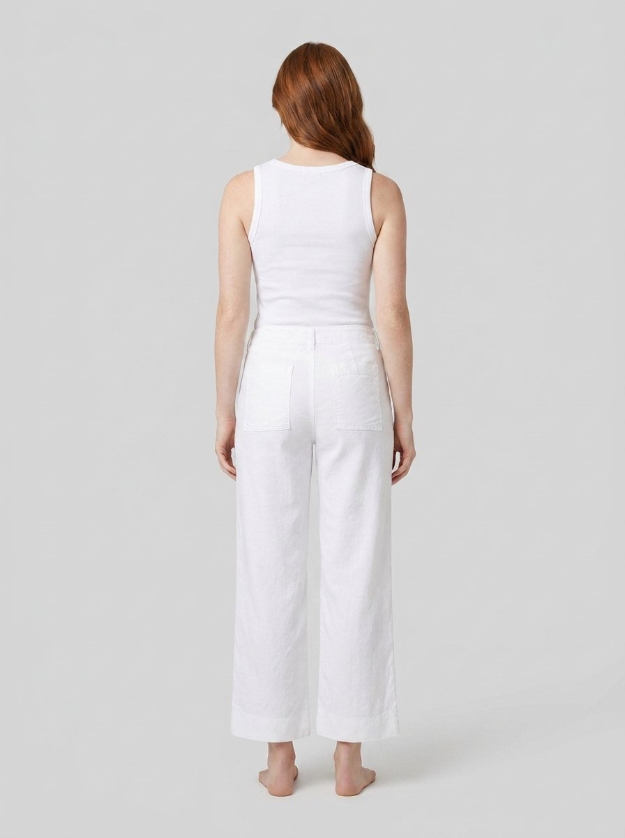 White linen-blend trousers showing the patch pocket, view 3
