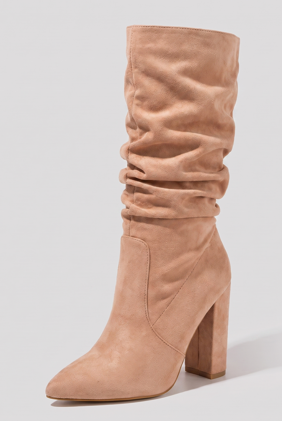 Knee-high slouch boots in a suede-touch finish with a block heel, view 2