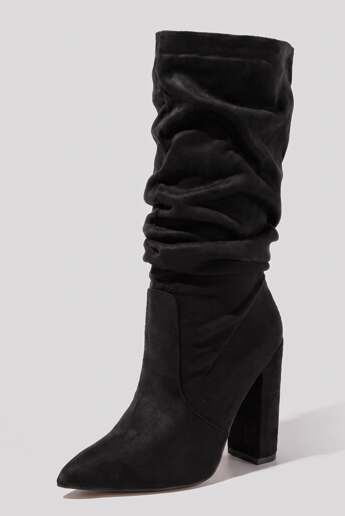 Knee-high slouch boots in a suede-touch finish with a block heel, view 3