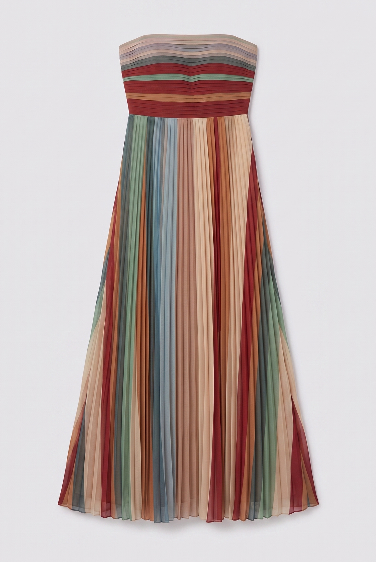 Pavita pleated strapless striped maxi dress, flat lay product shot