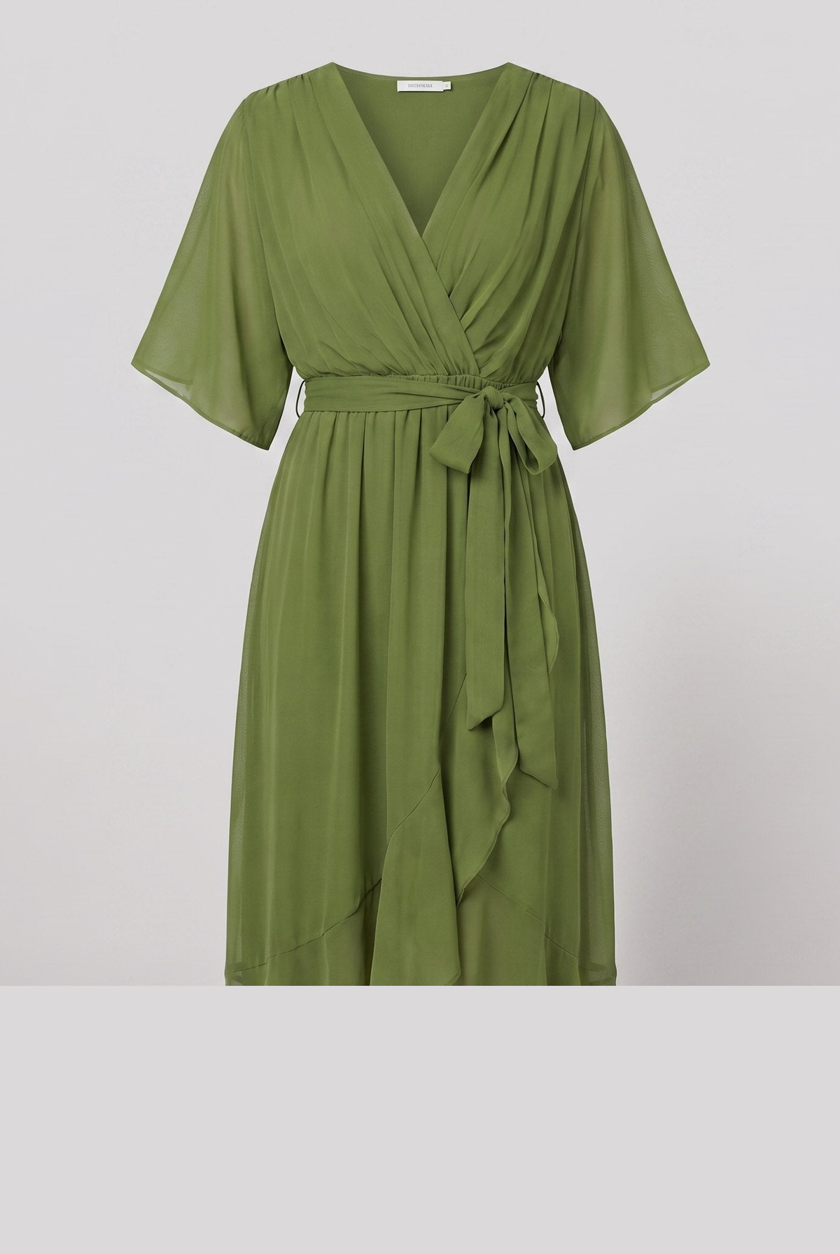 Philippa flowy lightweight summer dress in green, flat lay product shot