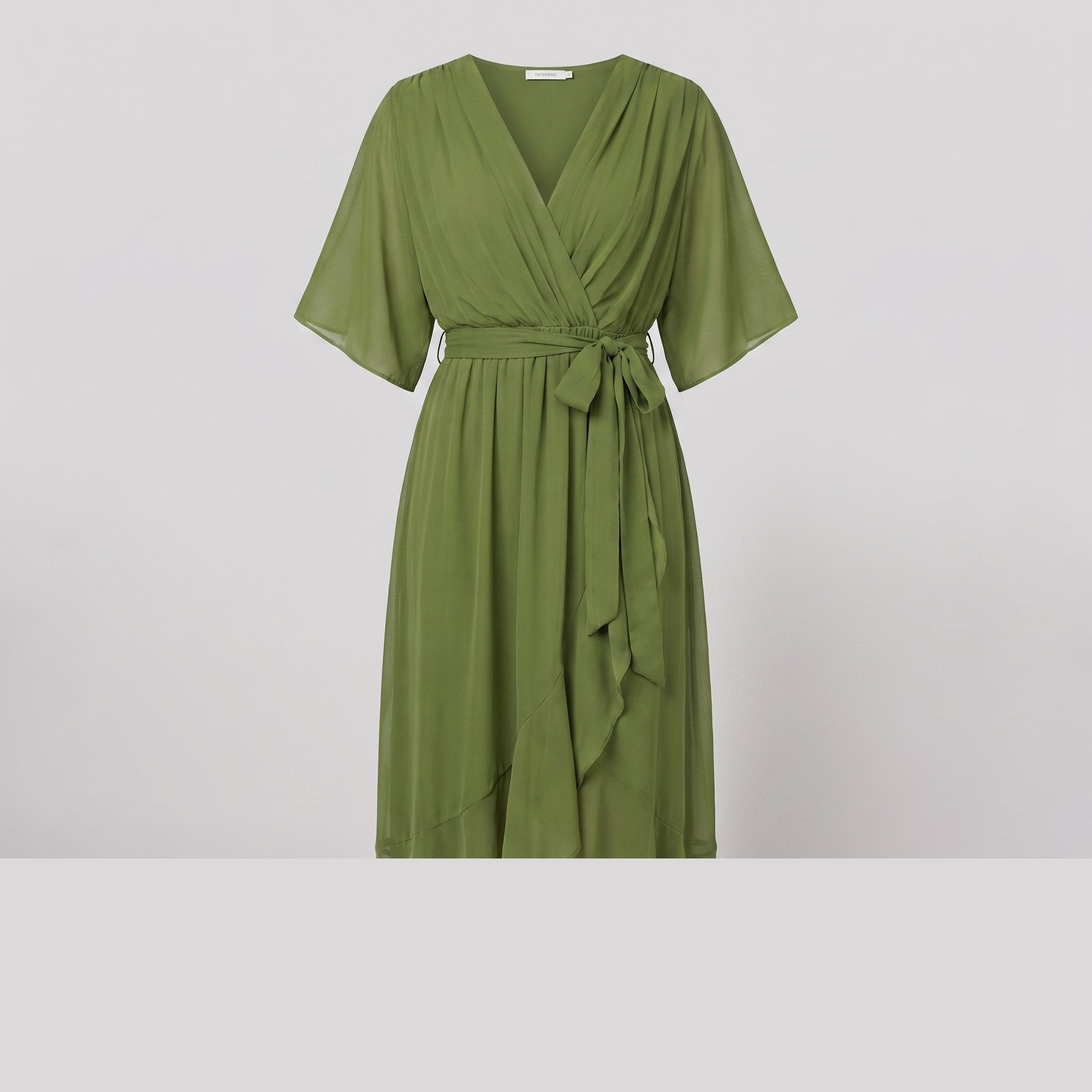 Philippa flowy lightweight summer dress in green, flat lay product shot