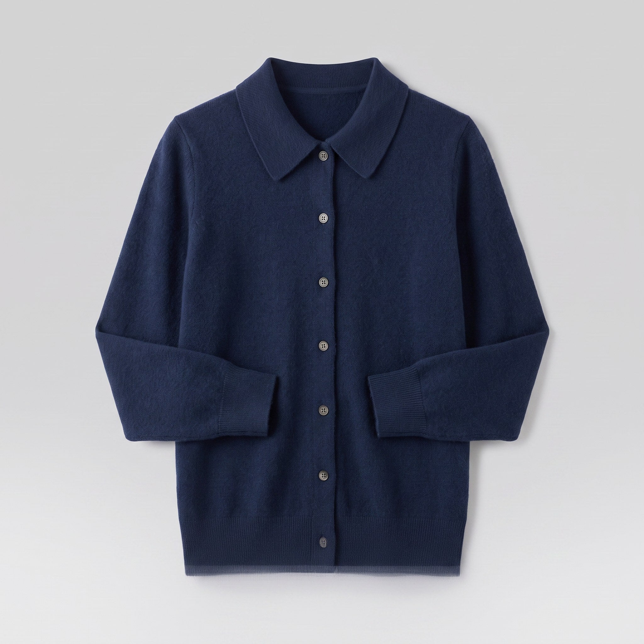 Romy wool-blend button cardigan in navy, flat lay product shot