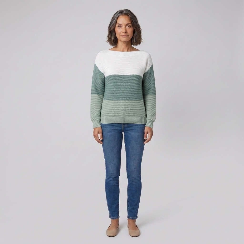 Thera colour-blocked boat neck sweater in sage on model
