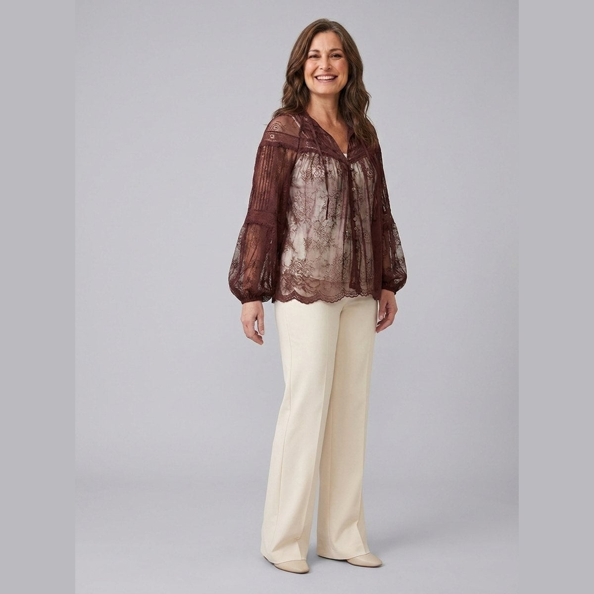 Tiana Women's Blouse | Long Sleeve, Lace Design, Button Front 1