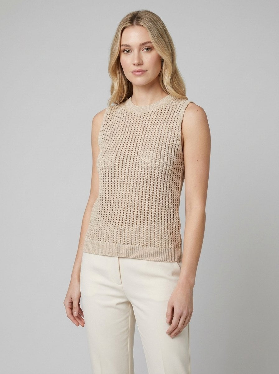 Amani Hollow Knit Tank | Lightweight White Sleeveless Top 1