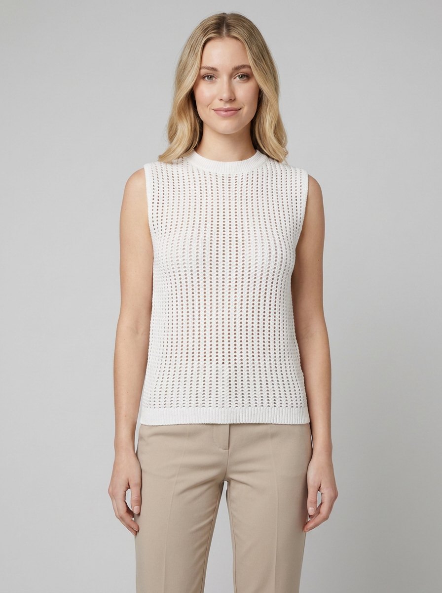 Amani Hollow Knit Tank | Lightweight White Sleeveless Top 2
