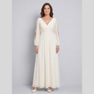 Amethyst chiffon gown with beaded belt and long sleeves 7