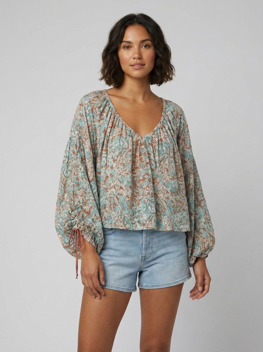 Arianna Floral Blouse | Organic Cotton Puff Sleeve Top for Women 0