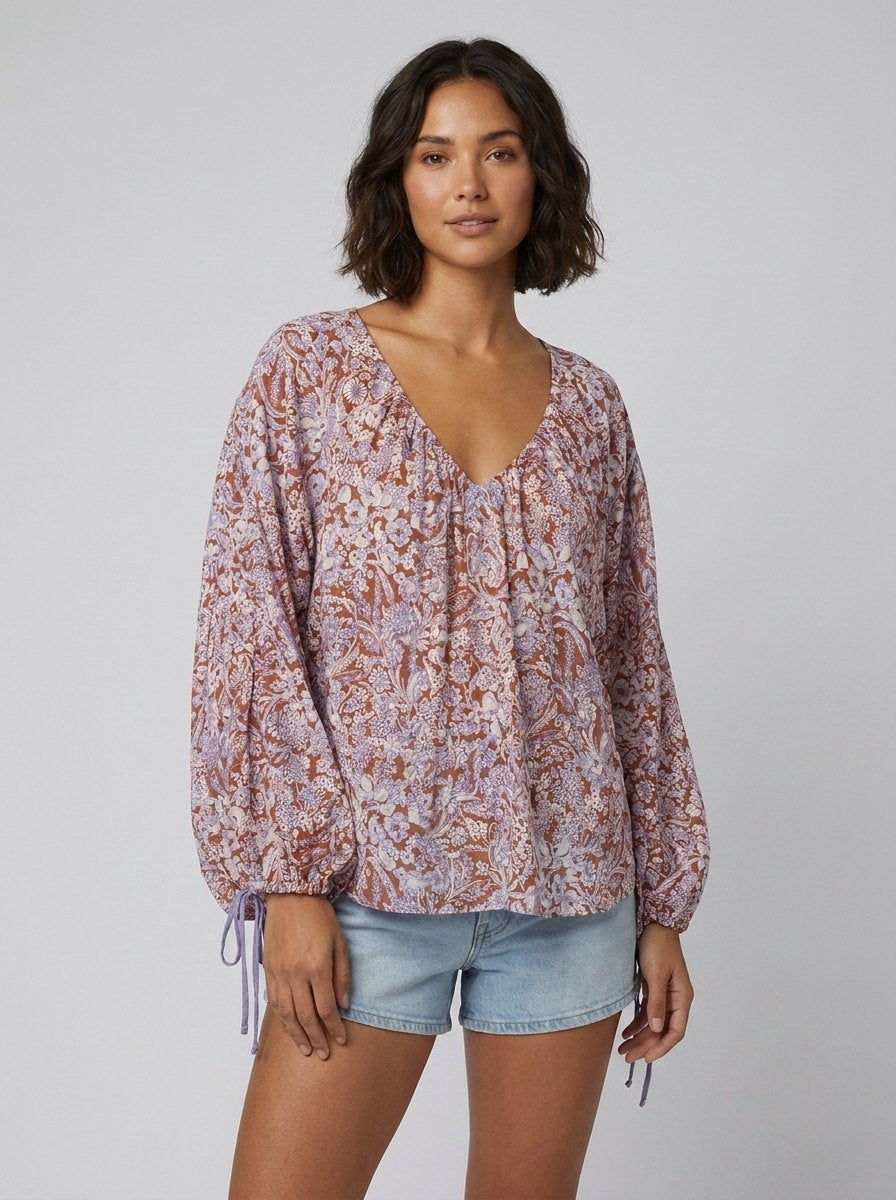 Arianna Floral Blouse | Organic Cotton Puff Sleeve Top for Women 1