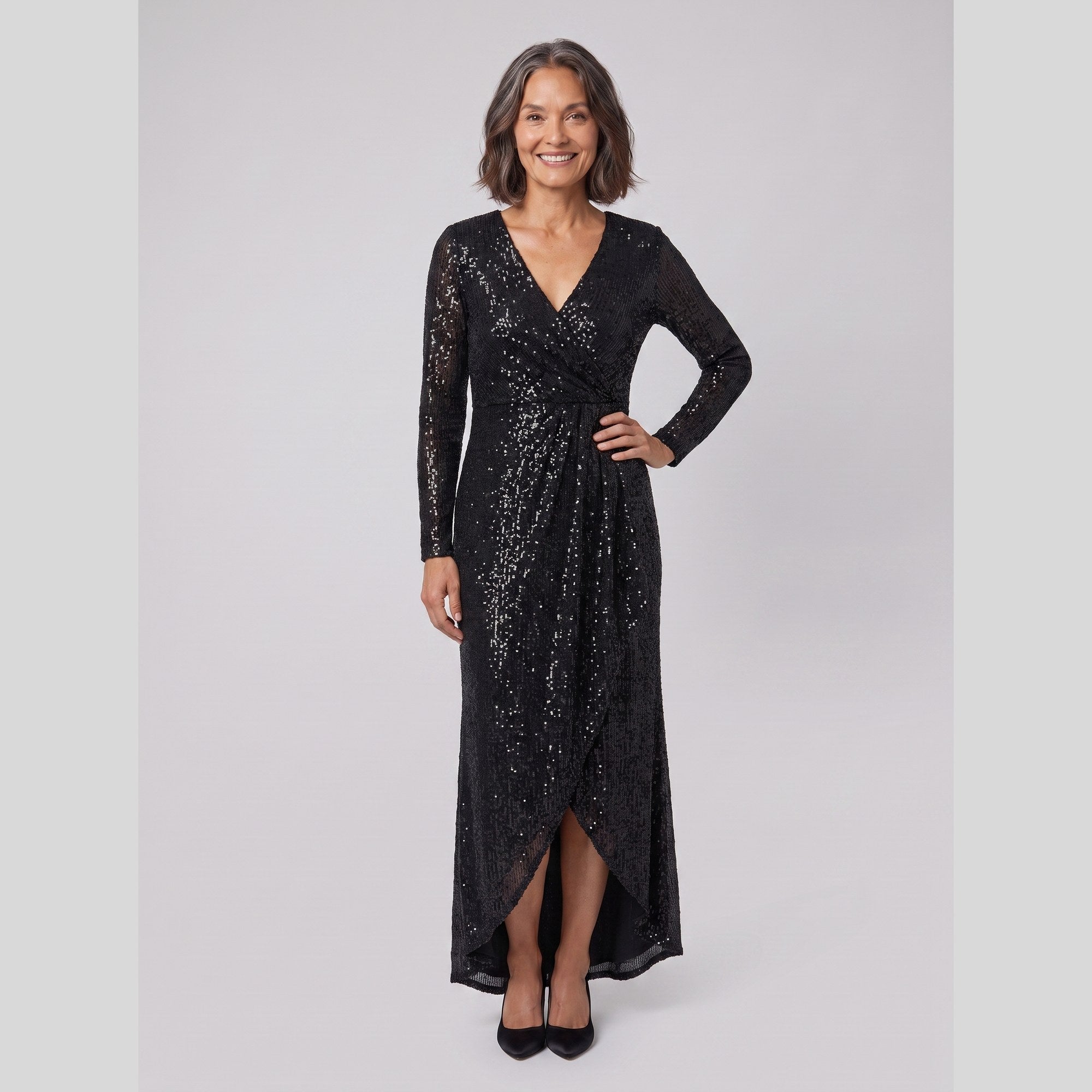 Mathilde sequin gown with asymmetric ruffled hem 1