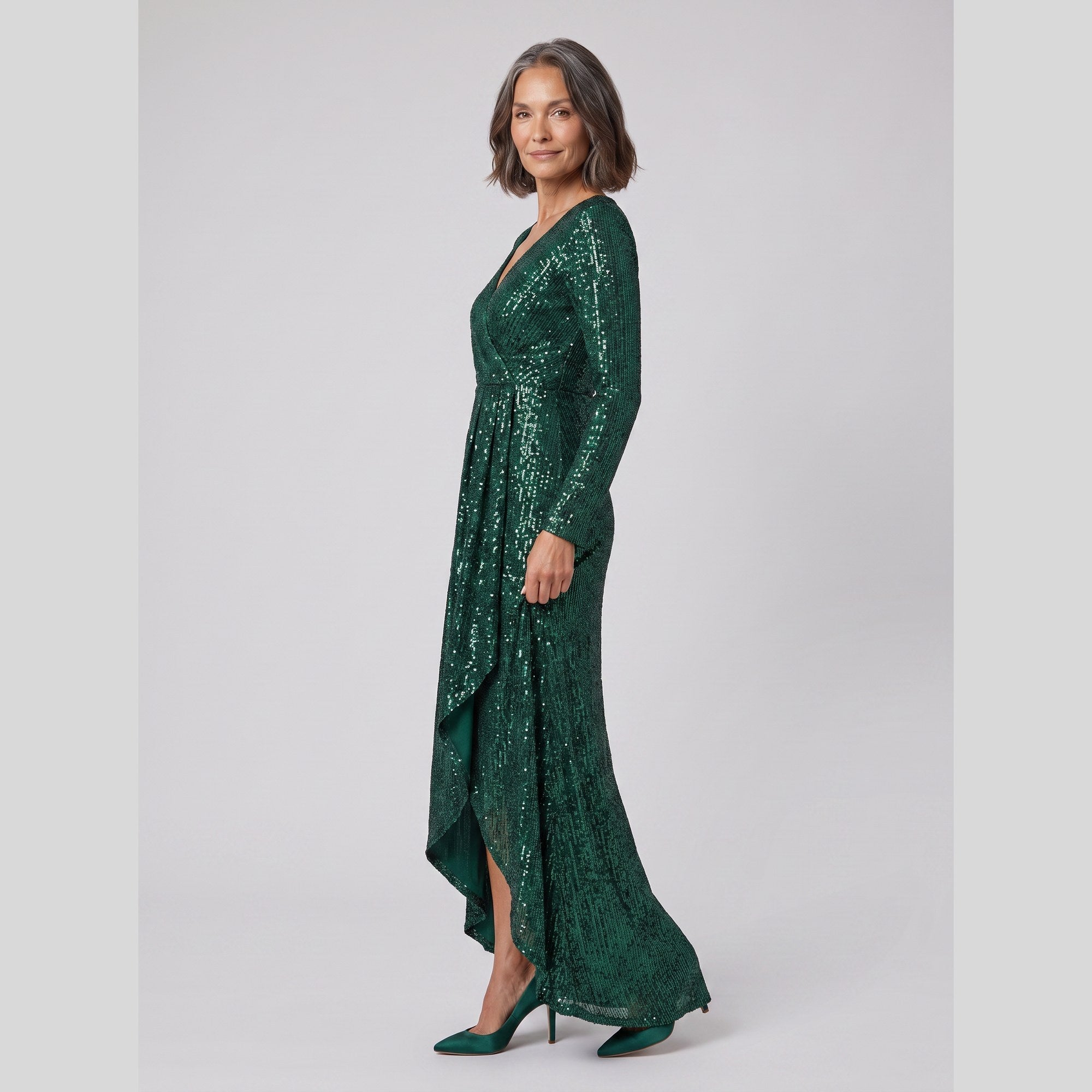 Mathilde sequin gown with asymmetric ruffled hem 2