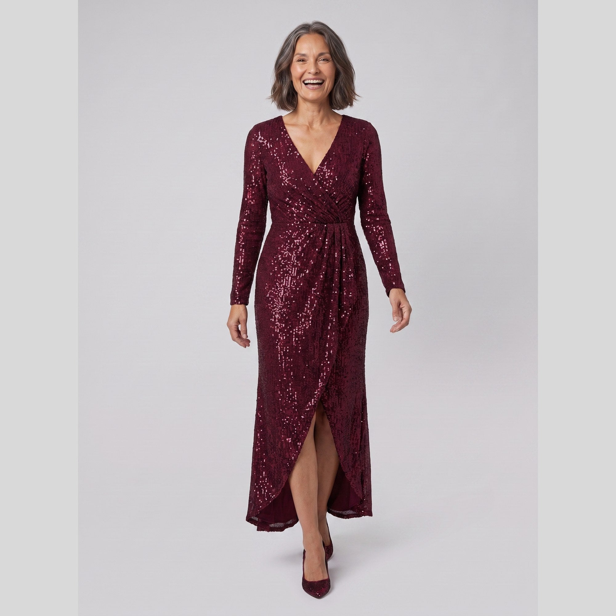 Mathilde sequin gown with asymmetric ruffled hem 3
