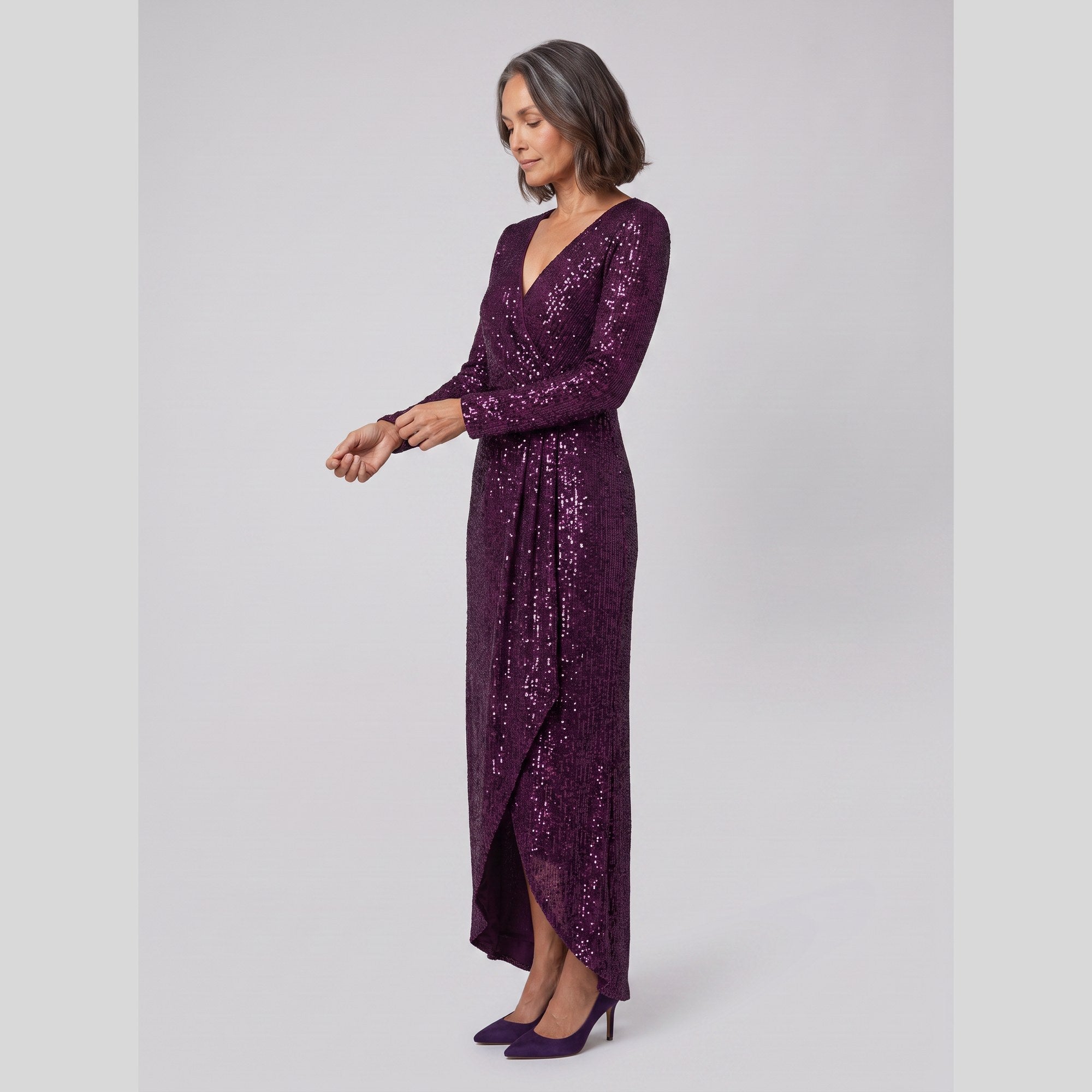 Mathilde sequin gown with asymmetric ruffled hem 4