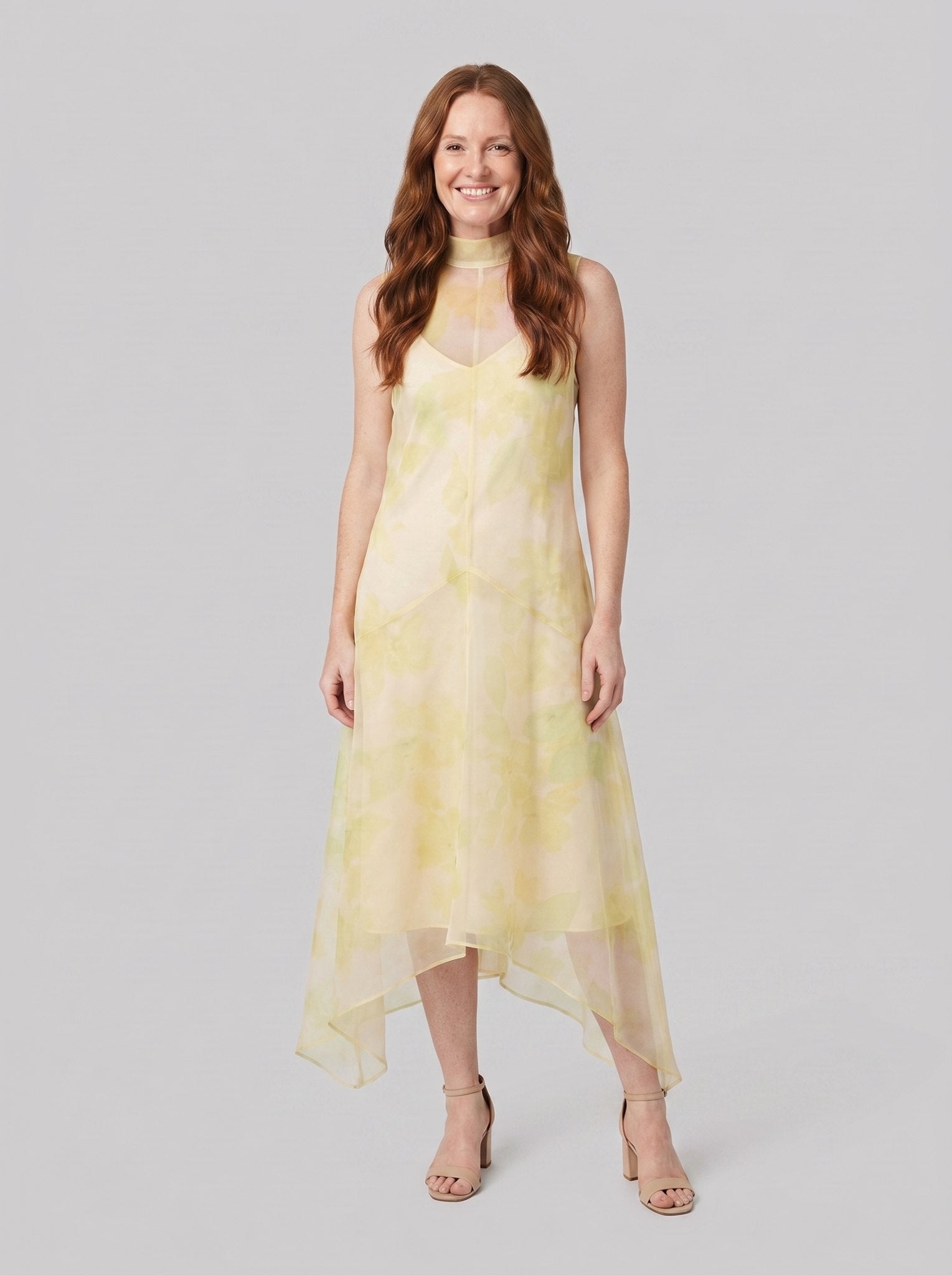 Auden Midi Dress | Sheer Organza Overlay, High-Low Hem, A-Line Summer Dress 0