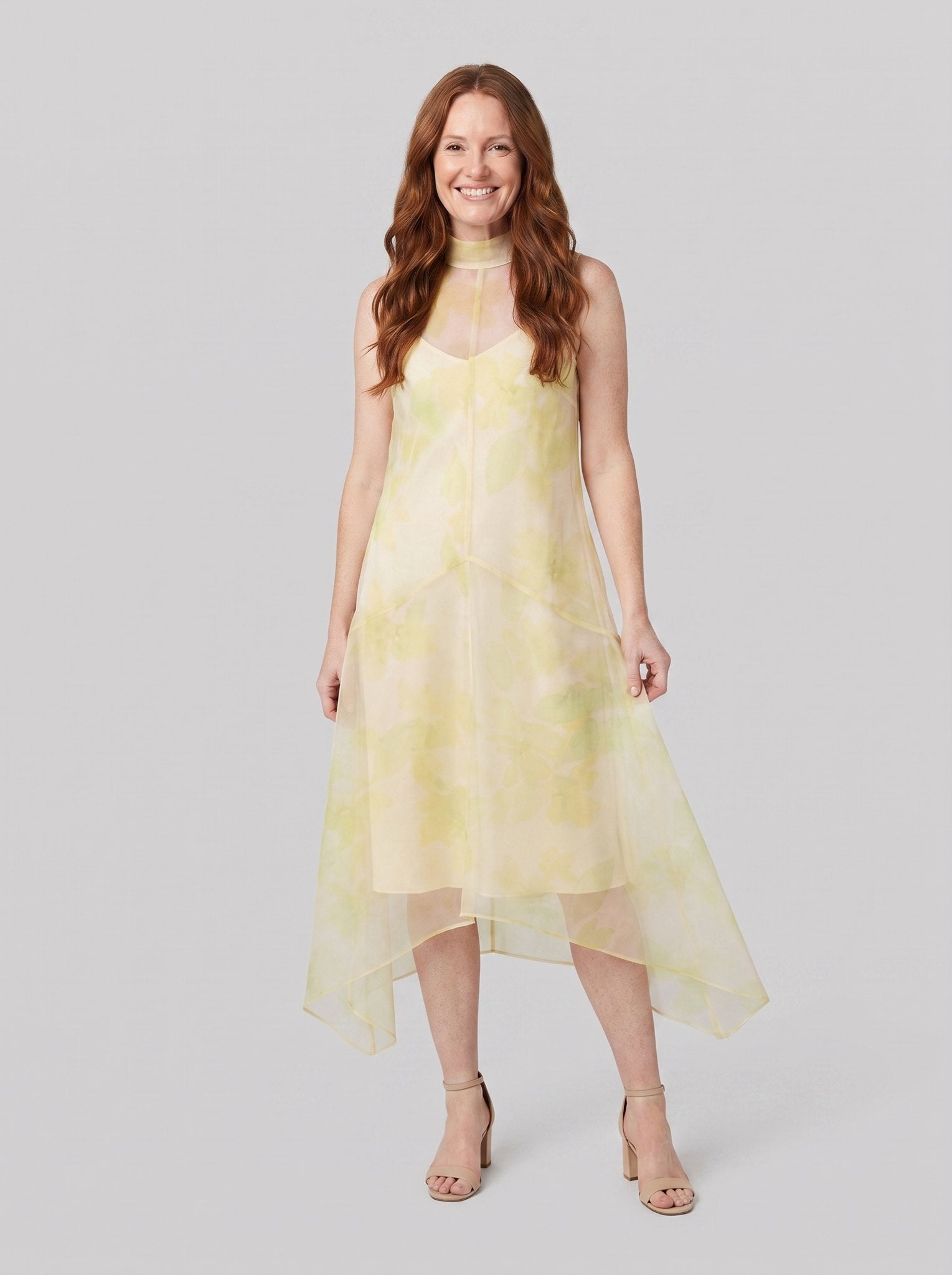 Auden Midi Dress | Sheer Organza Overlay, High-Low Hem, A-Line Summer Dress 1
