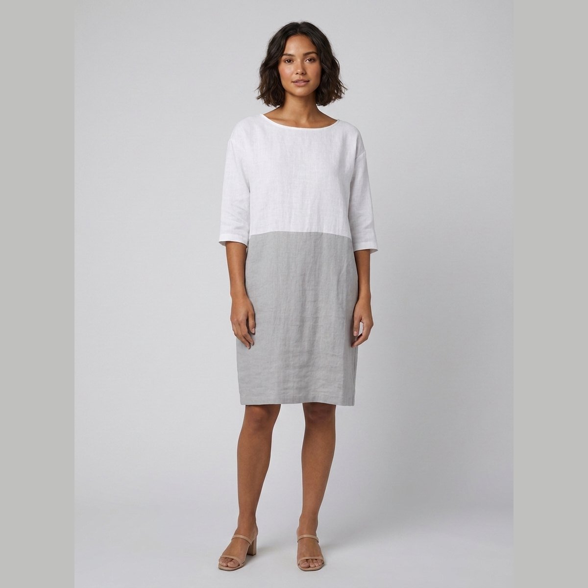 Aurelia Linen Dress | Color-Block, Relaxed Fit, Knee-Length Summer Dress for Women 0