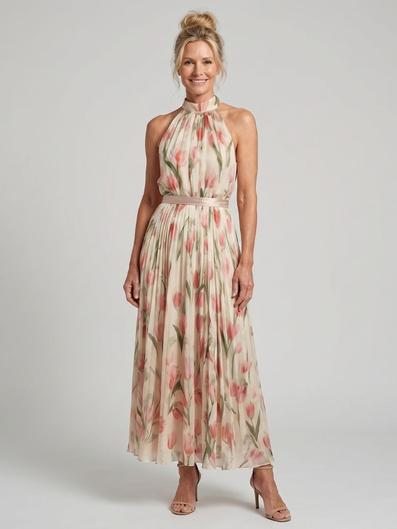 Aurelle Floral Midi Dress | Lightweight Halter Neck, Perfect for Summer Weddings 0