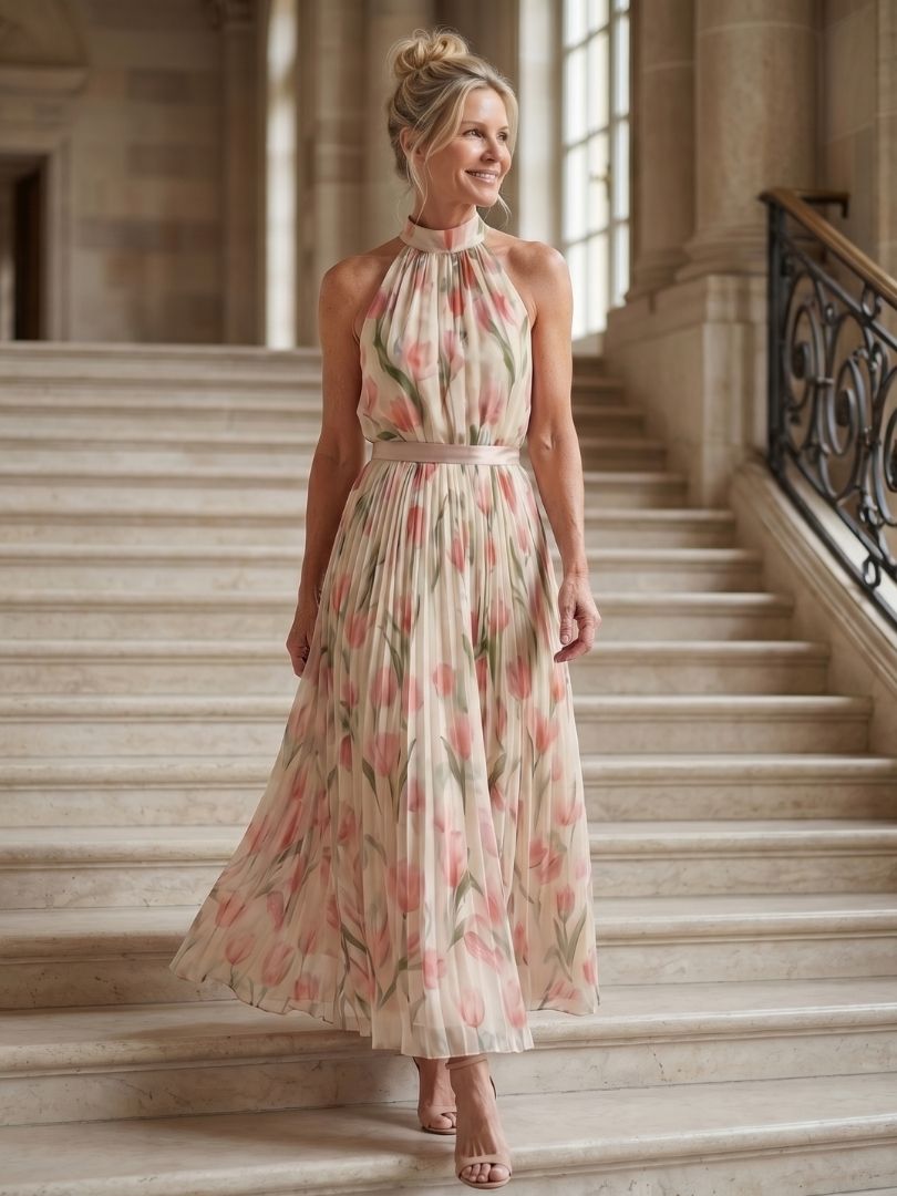 Aurelle Floral Midi Dress | Lightweight Halter Neck, Perfect for Summer Weddings 6