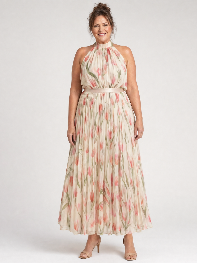 Aurelle Floral Midi Dress | Lightweight Halter Neck, Perfect for Summer Weddings 7