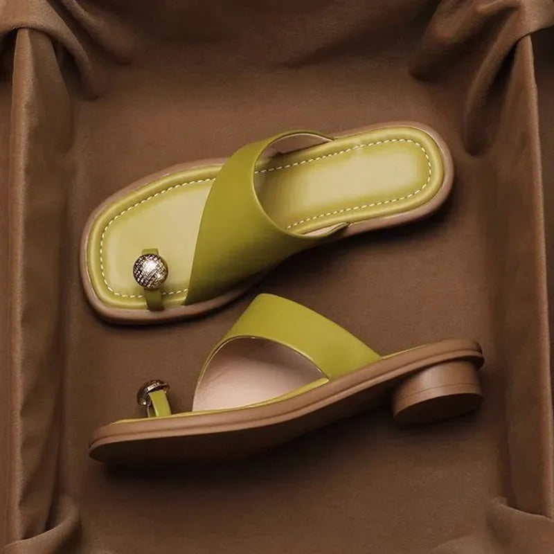 Ava Leather Slides | 100% Leather, Square Toe, Sculpted Block Heel 1