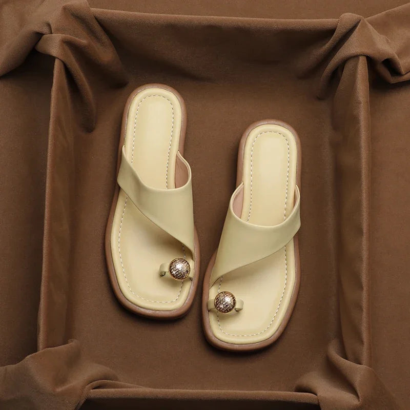 Ava Leather Slides | 100% Leather, Square Toe, Sculpted Block Heel 2