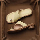 Ava Leather Slides | 100% Leather, Square Toe, Sculpted Block Heel 7