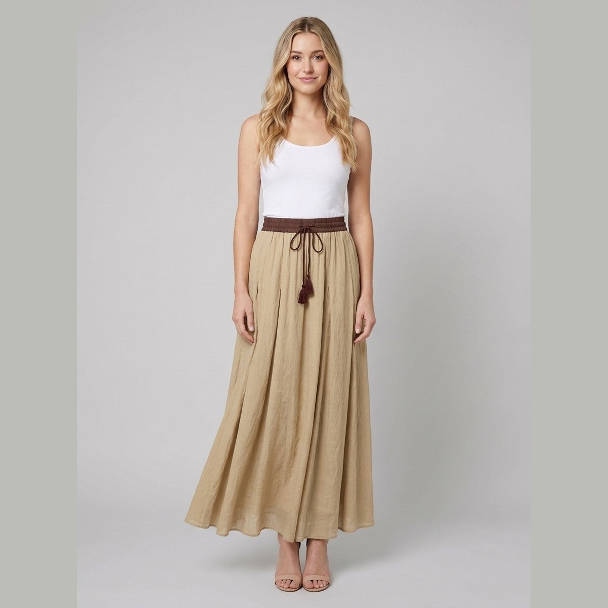 Ava Maxi Skirt | Lightweight Linen A-Line with Tassel Waist Detail 0