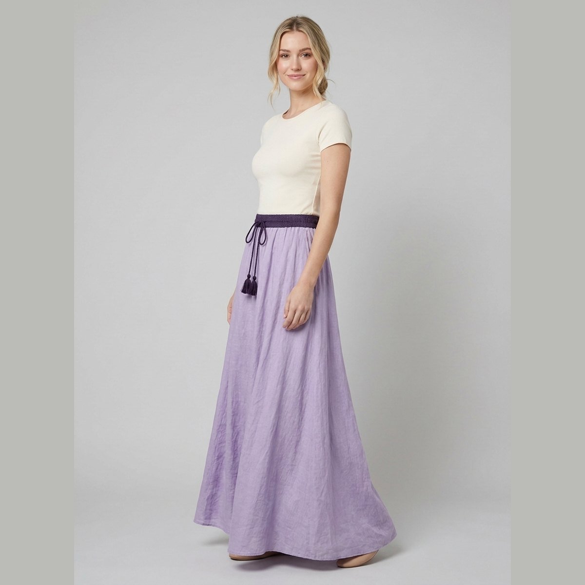 Ava Maxi Skirt | Lightweight Linen A-Line with Tassel Waist Detail 1