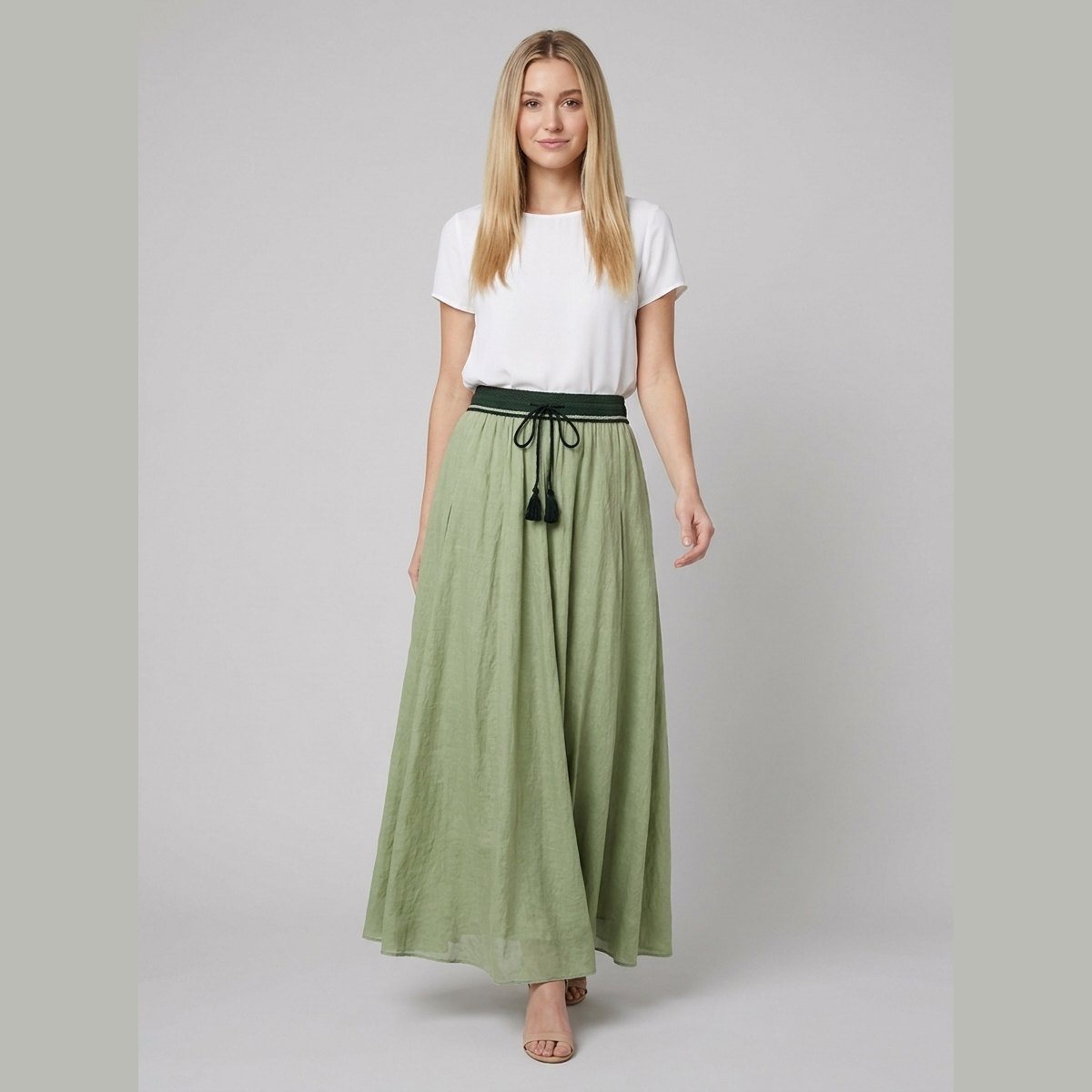 Ava Maxi Skirt | Lightweight Linen A-Line with Tassel Waist Detail 2