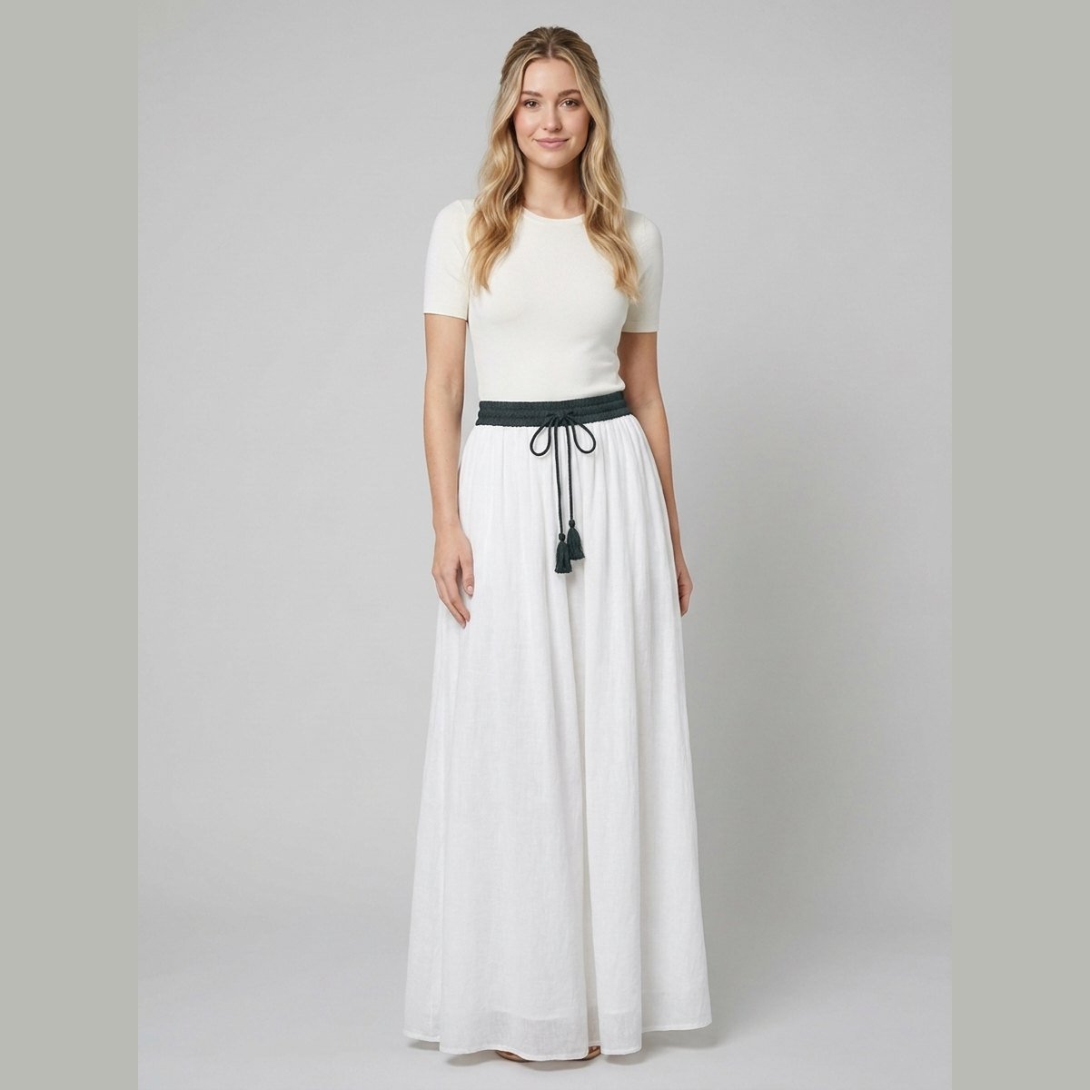 Ava Maxi Skirt | Lightweight Linen A-Line with Tassel Waist Detail 3