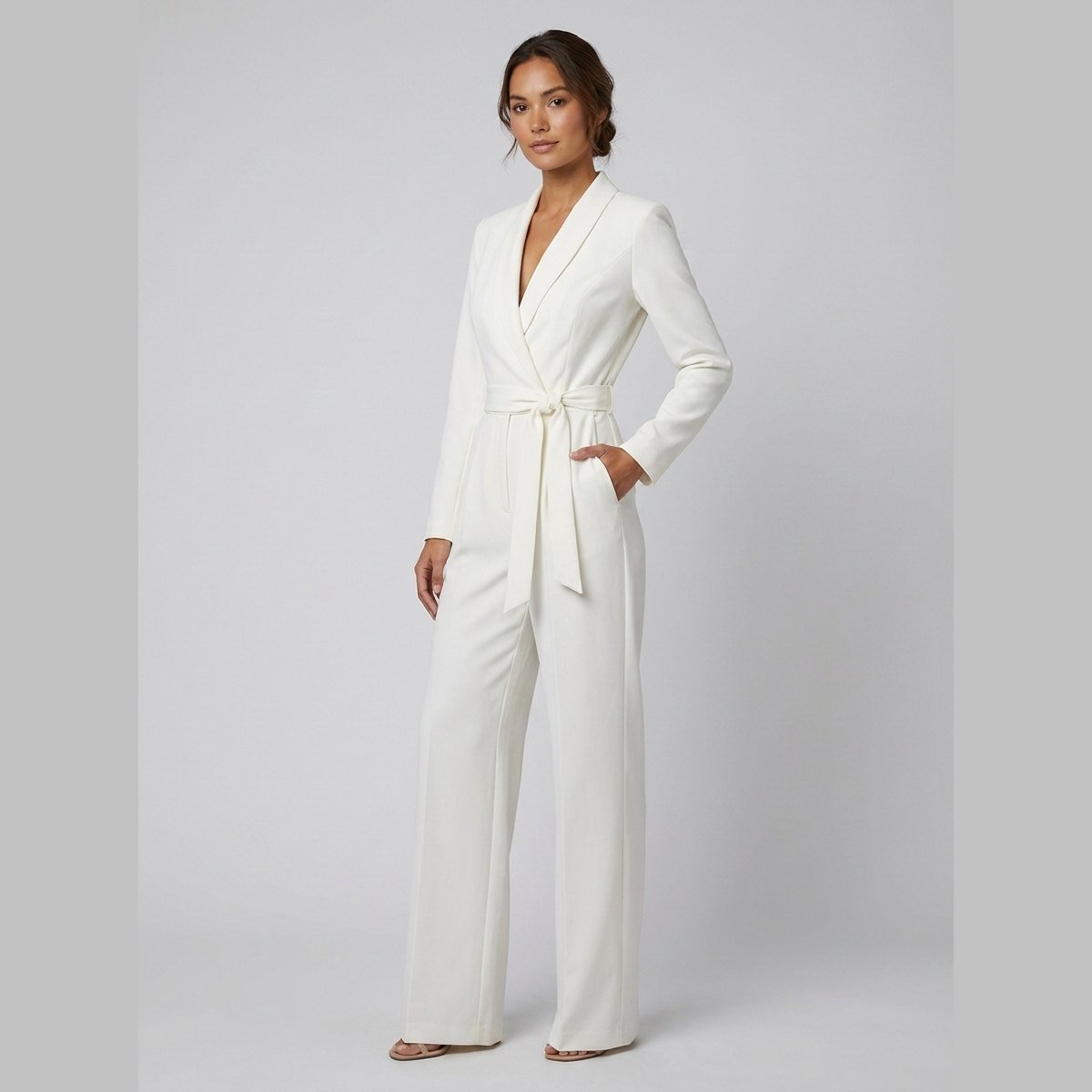 Ava Power Jumpsuit | Ivory Crepe, Belted, Wide-Leg 1