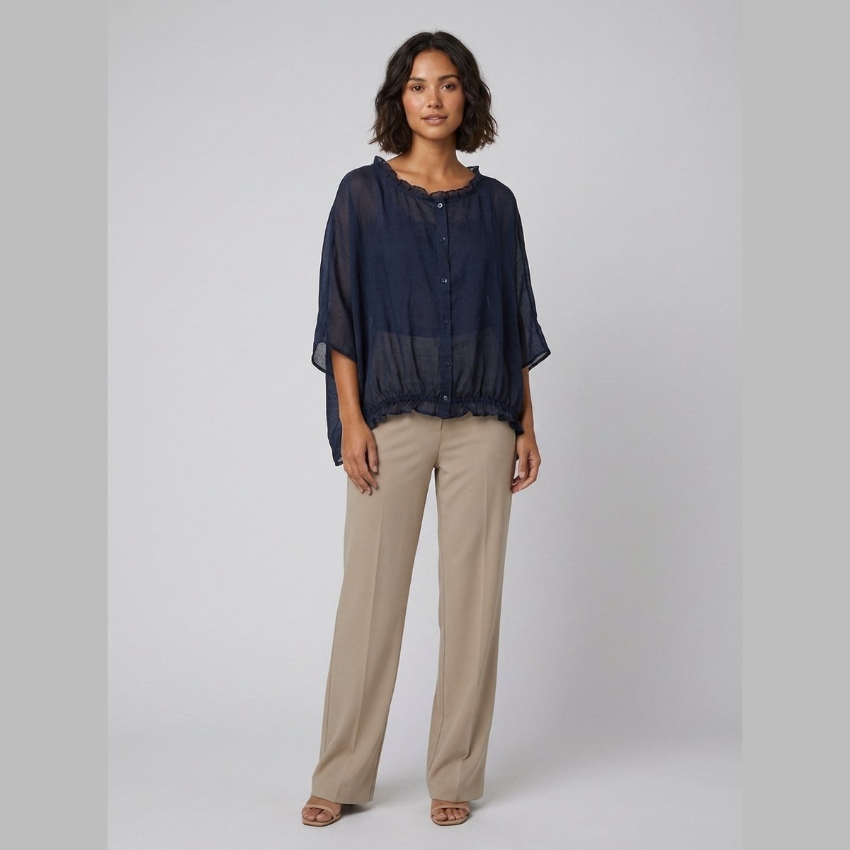 Aveline Ruffle Blouse | Cotton-Linen Blend Plus Size Top 0