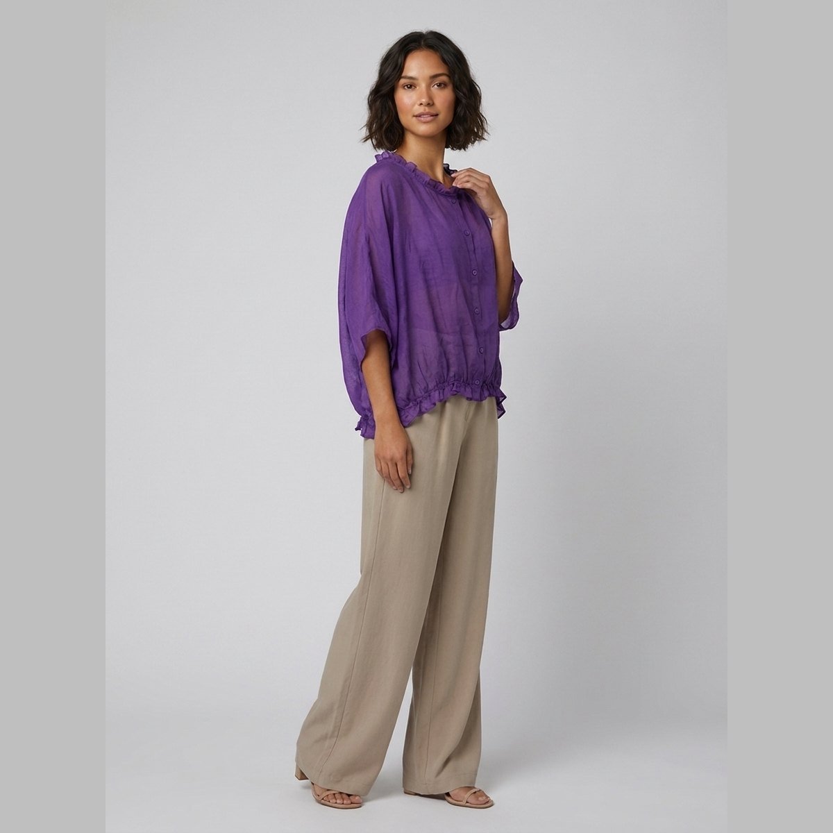 Aveline Ruffle Blouse | Cotton-Linen Blend Plus Size Top 3