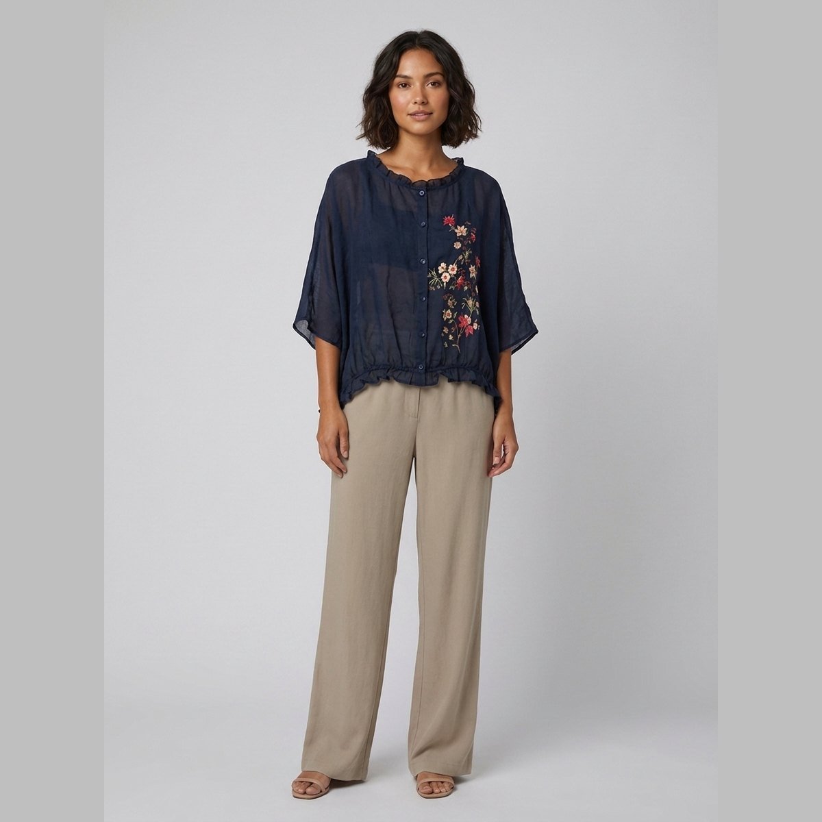 Aveline Ruffle Blouse | Cotton-Linen Blend Plus Size Top 4
