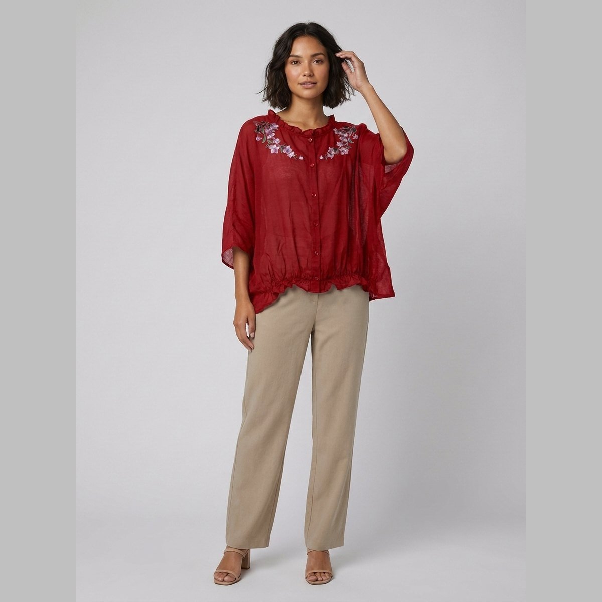 Aveline Ruffle Blouse | Cotton-Linen Blend Plus Size Top 8