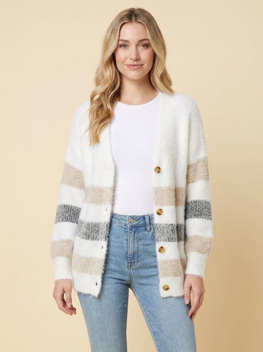 Ayla Long Cardigan | Striped, Relaxed Fit, Button-Down 0