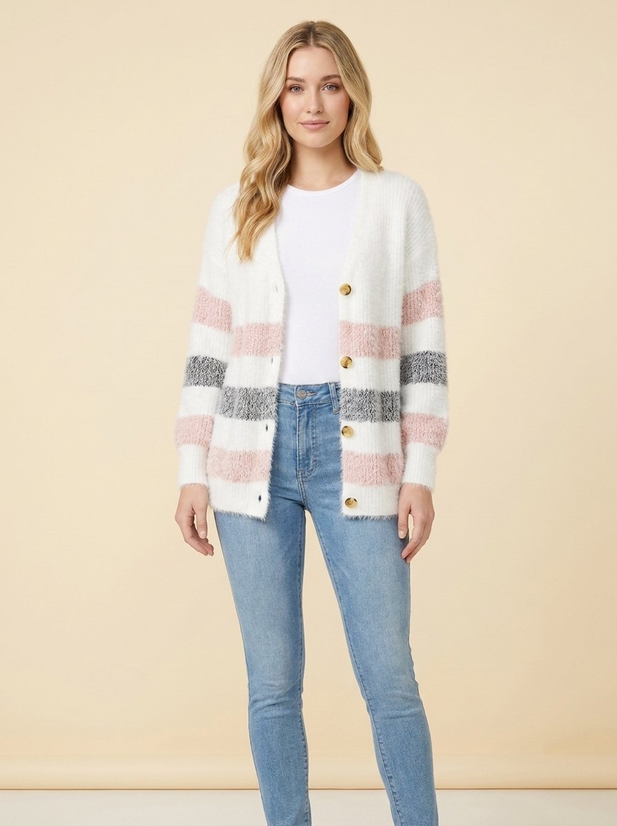 Ayla Long Cardigan | Striped, Relaxed Fit, Button-Down 1