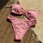 Bella Bandeau Bikini Set | Floral Embroidery, High Cut Design 1