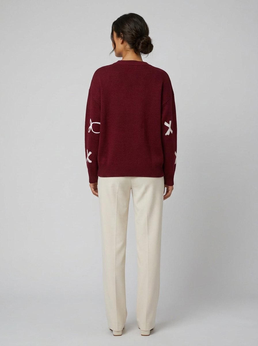 Blythe Women's Sweater | Oversized Acrylic Knit, Bow Pattern 2