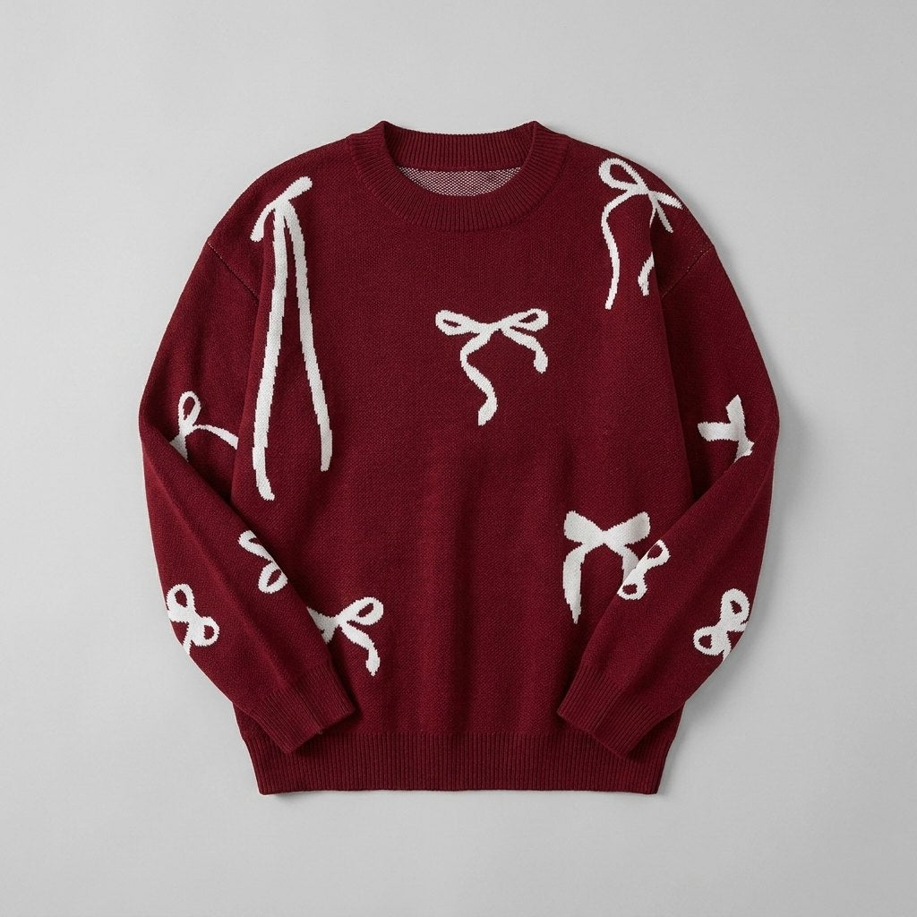 Blythe Women's Sweater | Oversized Acrylic Knit, Bow Pattern 3